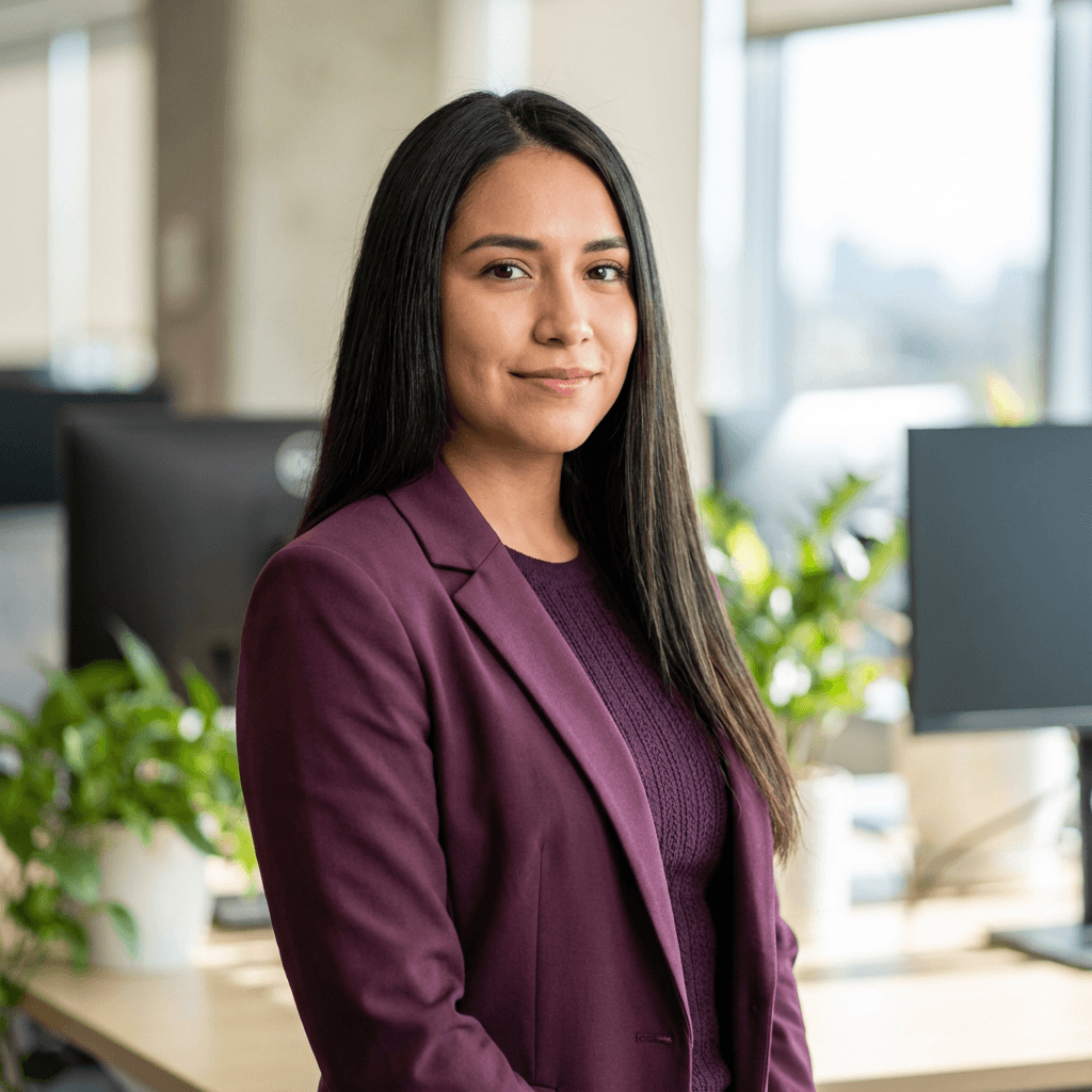 Maria Santos smiling in an office setting