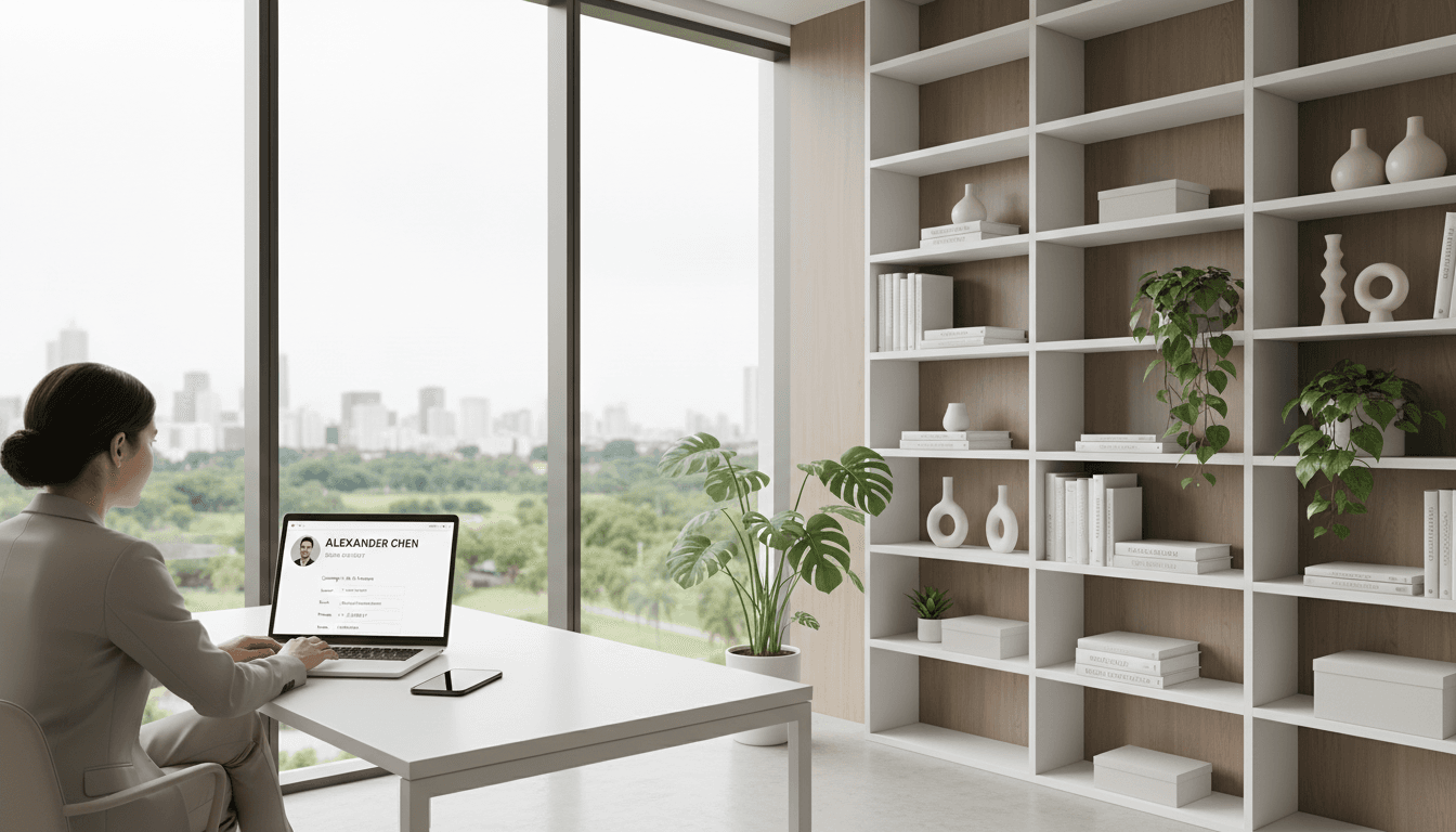 Clean desk with laptop displaying a dashboard and calendar
