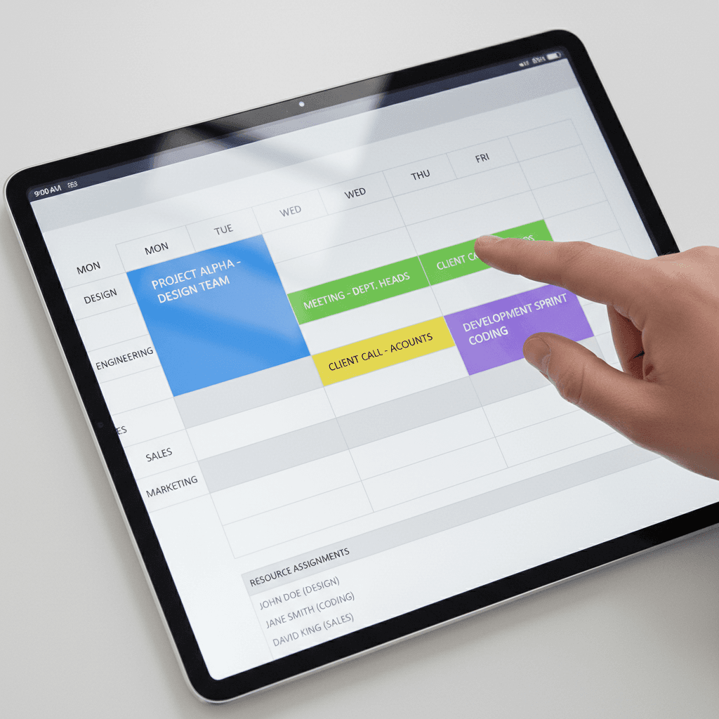 Calendar dashboard showing daily schedule and time blocks on a modern interface